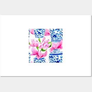 Chinoiserie jars with magnolia flowers Posters and Art